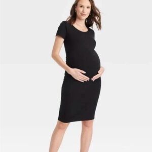 NWT Isabel Maternity Ruched Short Sleeve T-Shirt Dress - Black - Size M
